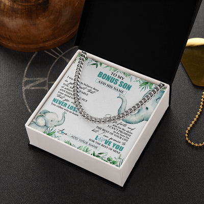 Cuban Link Chain Necklace Stainless Steel | 2 | Personalized To My Bonus Son Necklace From Stepmother You Will Never Lose Elephant Stepson Birthday Gifts Graduation Christmas Custom Gift Box Message Card | teecentury