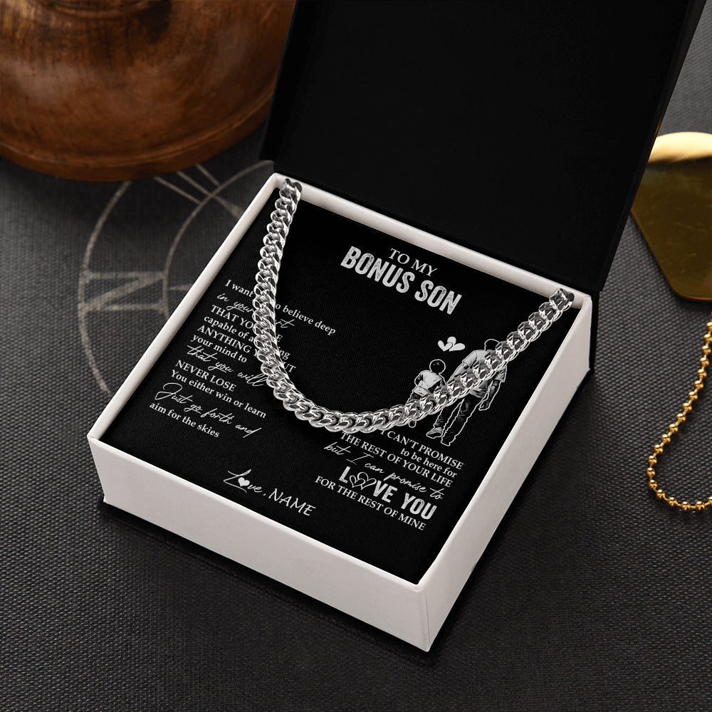 Cuban Link Chain Necklace Stainless Steel | 2 | Personalized To My Bonus Son Necklace You Will Never Lose From Bonus Dad Stepfather Stepson Birthday Gifts Graduation Christmas Gift Box Message Card | teecentury