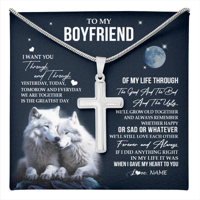 Stainless Cross Necklace Stainless Steel | 1 | Personalized To My Boyfriend Necklace From Girlfriend I Want You Wolf Boyfriend Birthday Anniversary Valentines Day Christmas Customized Gift Box Message Card | teecentury