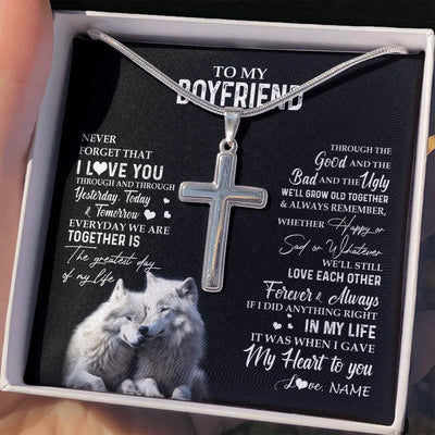 Stainless Cross Necklace Stainless Steel | 2 | Personalized To My Boyfriend Necklace From Girlfriend Wolf Never Forget That I Love You Boyfriend Birthday Christmas Customized Gift Box Message Card | teecentury