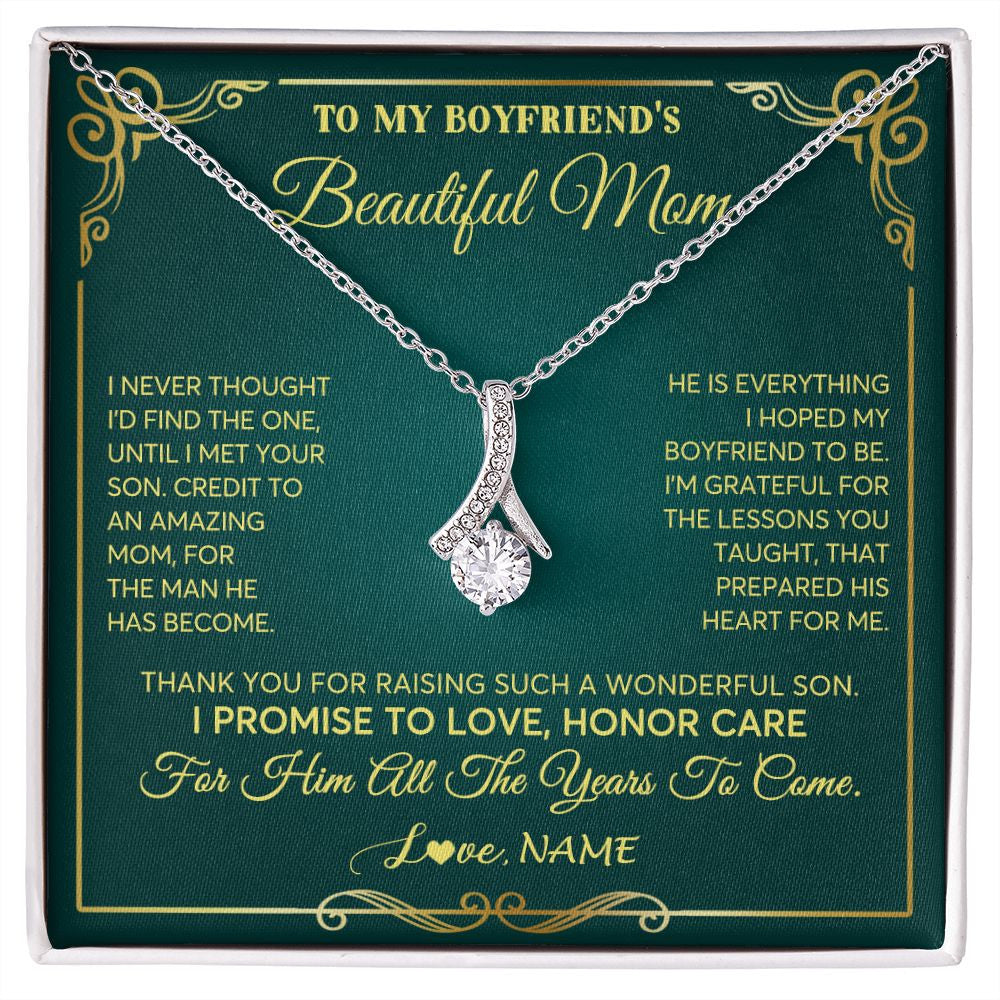 Alluring Beauty Necklace | Personalized To My Boyfriend's Beautiful Mom Necklace From Daughter Thannk You Mother In Law Mothers Day Birthday Christmas Customized Gift Box Message Card | teecentury