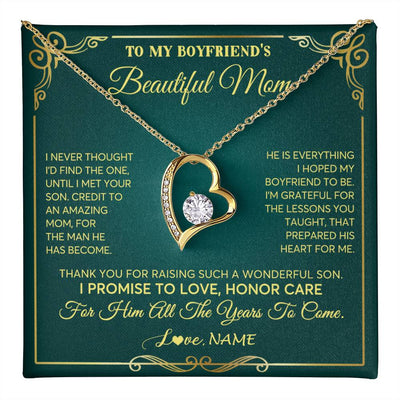 Forever Love Necklace 18K Yellow Gold Finish | 1 | Personalized To My Boyfriend's Beautiful Mom Necklace From Daughter Thannk You Mother In Law Mothers Day Birthday Christmas Customized Gift Box Message Card | teecentury