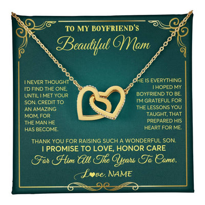 Interlocking Hearts Necklace 18K Yellow Gold Finish | 1 | Personalized To My Boyfriend's Beautiful Mom Necklace From Daughter Thannk You Mother In Law Mothers Day Birthday Christmas Customized Gift Box Message Card | teecentury