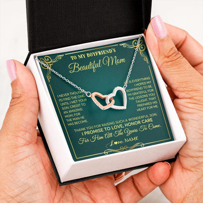 Interlocking Hearts Necklace | Personalized To My Boyfriend's Beautiful Mom Necklace From Daughter Thannk You Mother In Law Mothers Day Birthday Christmas Customized Gift Box Message Card | teecentury
