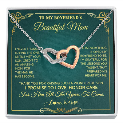Interlocking Hearts Necklace | Personalized To My Boyfriend's Beautiful Mom Necklace From Daughter Thannk You Mother In Law Mothers Day Birthday Christmas Customized Gift Box Message Card | teecentury