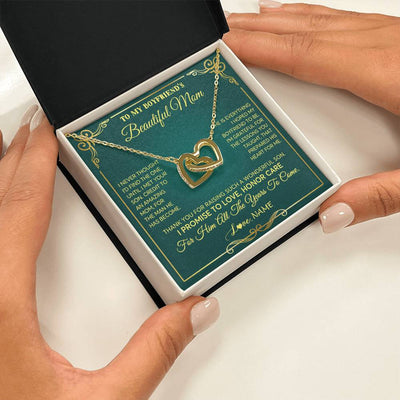 Interlocking Hearts Necklace 18K Yellow Gold Finish | 2 | Personalized To My Boyfriend's Beautiful Mom Necklace From Daughter Thannk You Mother In Law Mothers Day Birthday Christmas Customized Gift Box Message Card | teecentury