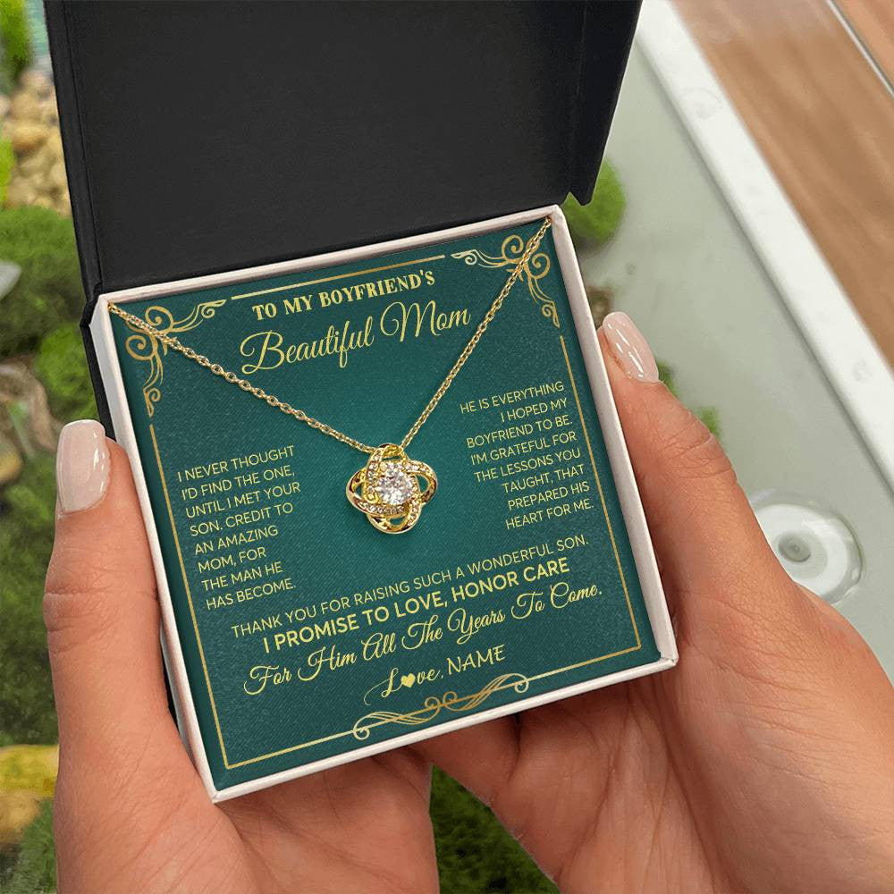 Love Knot Necklace 18K Yellow Gold Finish | 2 | Personalized To My Boyfriend's Beautiful Mom Necklace From Daughter Thannk You Mother In Law Mothers Day Birthday Christmas Customized Gift Box Message Card | teecentury