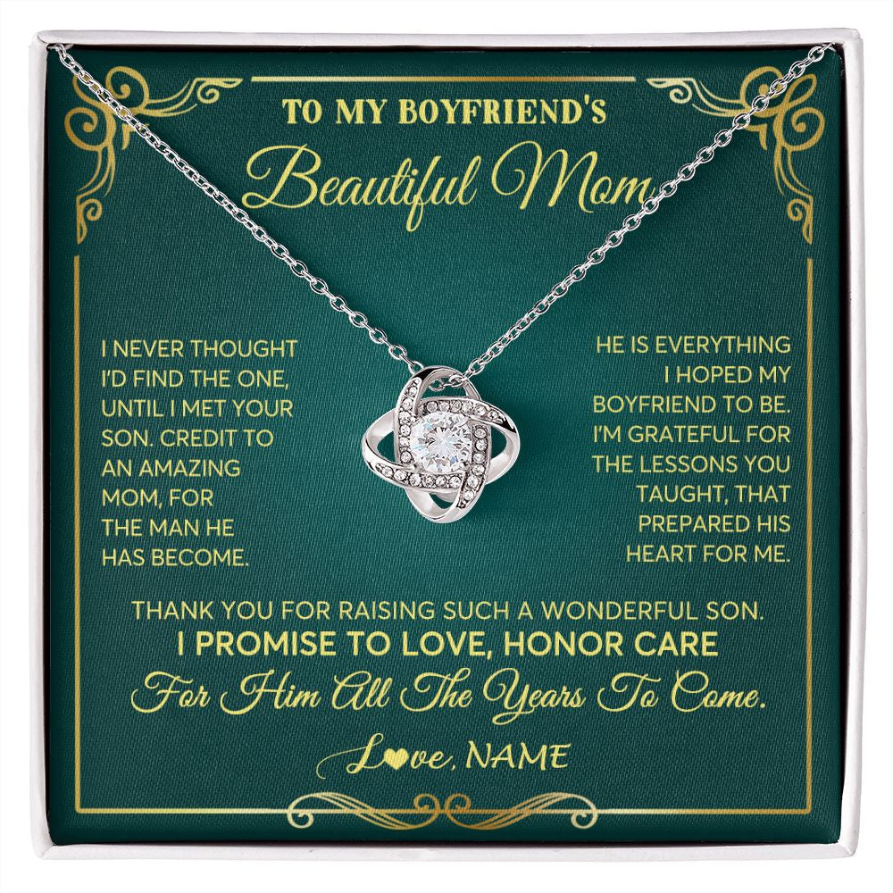 Love Knot Necklace | Personalized To My Boyfriend's Beautiful Mom Necklace From Daughter Thannk You Mother In Law Mothers Day Birthday Christmas Customized Gift Box Message Card | teecentury