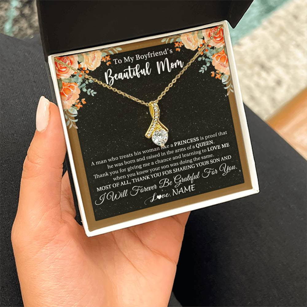 Alluring Beauty Necklace 18K Yellow Gold Finish | 2 | Personalized To My Boyfriend's Beautiful Mom Necklace Thank You Future Mother In Law Boyfriends Mothers Day Birthday Christmas Customized Gift Box Message Card | teecentury