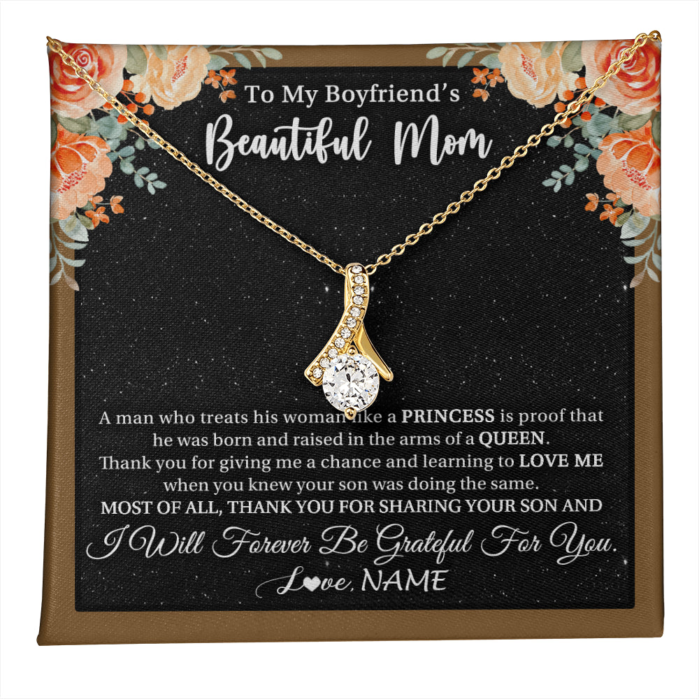 Alluring Beauty Necklace 18K Yellow Gold Finish | 1 | Personalized To My Boyfriend's Beautiful Mom Necklace Thank You Future Mother In Law Boyfriends Mothers Day Birthday Christmas Customized Gift Box Message Card | teecentury
