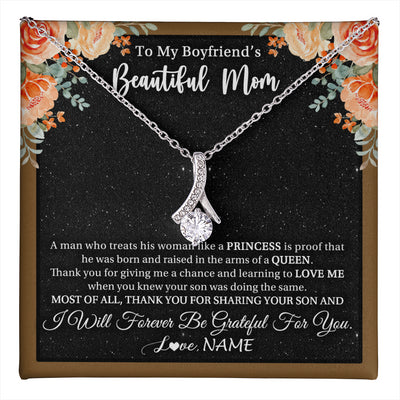 Alluring Beauty Necklace 14K White Gold Finish | 1 | Personalized To My Boyfriend's Beautiful Mom Necklace Thank You Future Mother In Law Boyfriends Mothers Day Birthday Christmas Customized Gift Box Message Card | teecentury