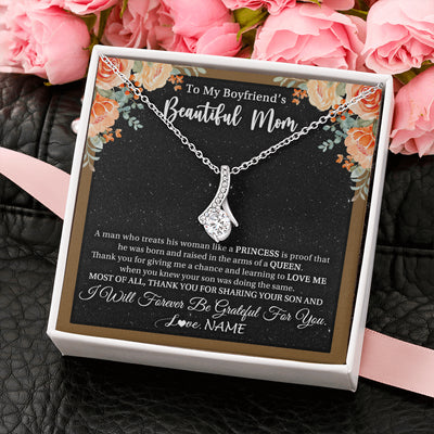 Alluring Beauty Necklace 14K White Gold Finish | 2 | Personalized To My Boyfriend's Beautiful Mom Necklace Thank You Future Mother In Law Boyfriends Mothers Day Birthday Christmas Customized Gift Box Message Card | teecentury