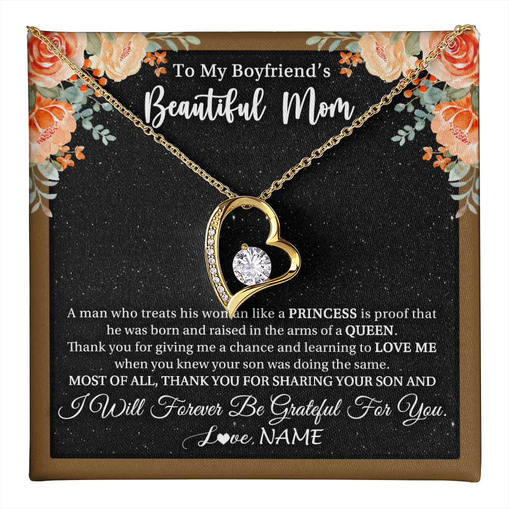 Forever Love Necklace 18K Yellow Gold Finish | 1 | Personalized To My Boyfriend's Beautiful Mom Necklace Thank You Future Mother In Law Boyfriends Mothers Day Birthday Christmas Customized Gift Box Message Card | teecentury
