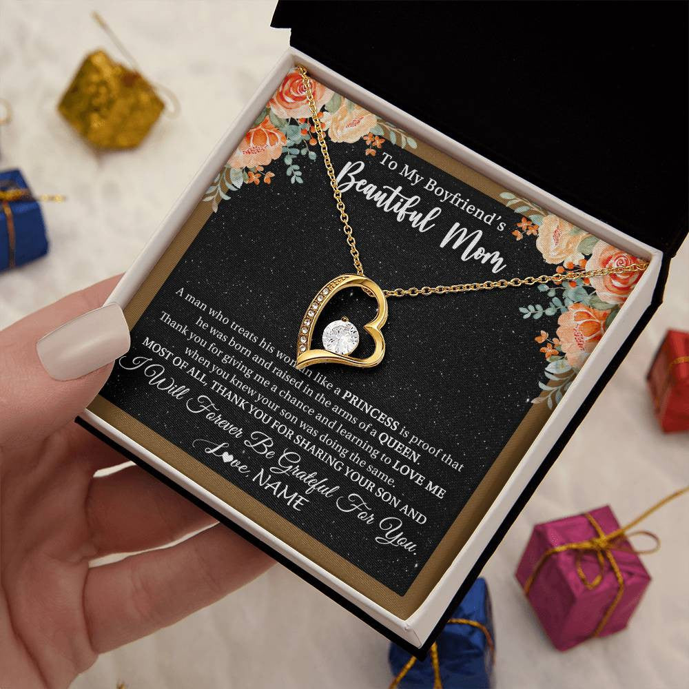 Forever Love Necklace 18K Yellow Gold Finish | 2 | Personalized To My Boyfriend's Beautiful Mom Necklace Thank You Future Mother In Law Boyfriends Mothers Day Birthday Christmas Customized Gift Box Message Card | teecentury