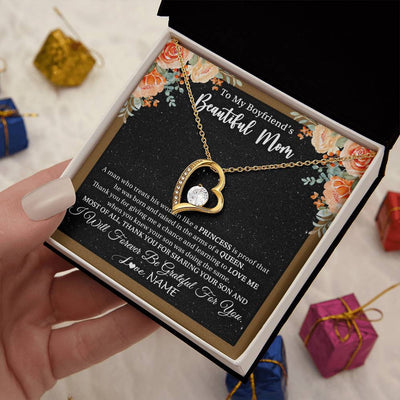 Forever Love Necklace 18K Yellow Gold Finish | 2 | Personalized To My Boyfriend's Beautiful Mom Necklace Thank You Future Mother In Law Boyfriends Mothers Day Birthday Christmas Customized Gift Box Message Card | teecentury