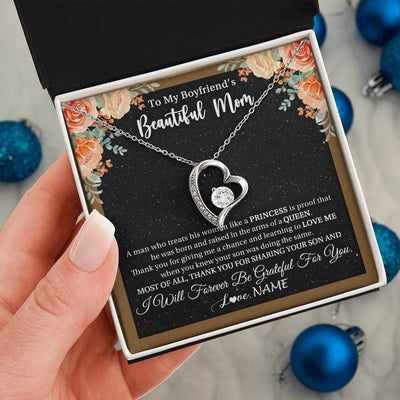 Forever Love Necklace 14K White Gold Finish | 2 | Personalized To My Boyfriend's Beautiful Mom Necklace Thank You Future Mother In Law Boyfriends Mothers Day Birthday Christmas Customized Gift Box Message Card | teecentury