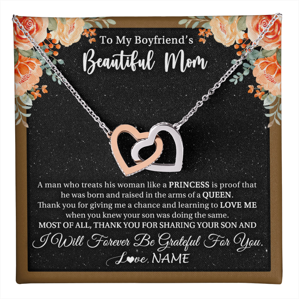 Interlocking Hearts Necklace Stainless Steel & Rose Gold Finish | 1 | Personalized To My Boyfriend's Beautiful Mom Necklace Thank You Future Mother In Law Boyfriends Mothers Day Birthday Christmas Customized Gift Box Message Card | teecentury