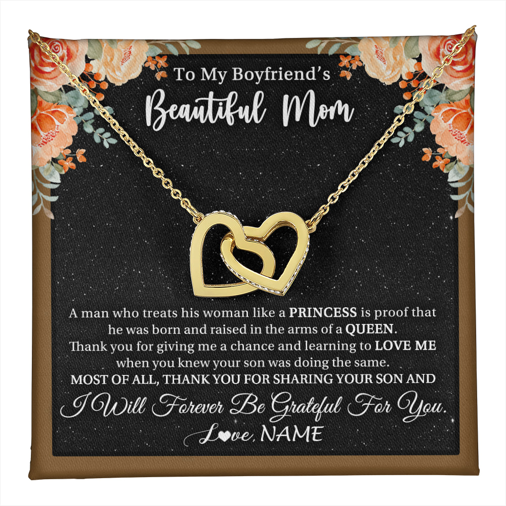 Interlocking Hearts Necklace 18K Yellow Gold Finish | 1 | Personalized To My Boyfriend's Beautiful Mom Necklace Thank You Future Mother In Law Boyfriends Mothers Day Birthday Christmas Customized Gift Box Message Card | teecentury