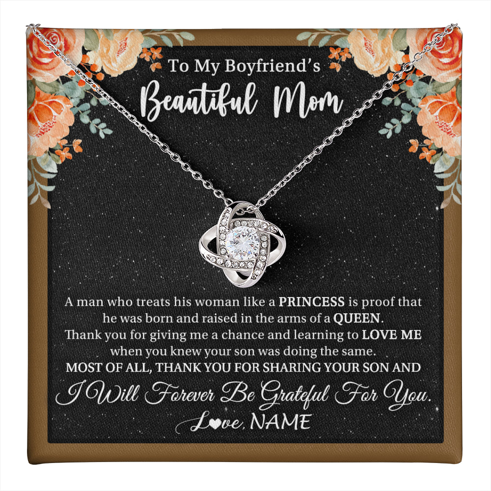 Love Knot Necklace 14K White Gold Finish | 1 | Personalized To My Boyfriend's Beautiful Mom Necklace Thank You Future Mother In Law Boyfriends Mothers Day Birthday Christmas Customized Gift Box Message Card | teecentury