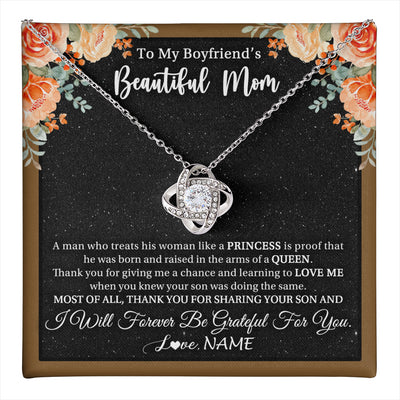 Love Knot Necklace 14K White Gold Finish | 1 | Personalized To My Boyfriend's Beautiful Mom Necklace Thank You Future Mother In Law Boyfriends Mothers Day Birthday Christmas Customized Gift Box Message Card | teecentury