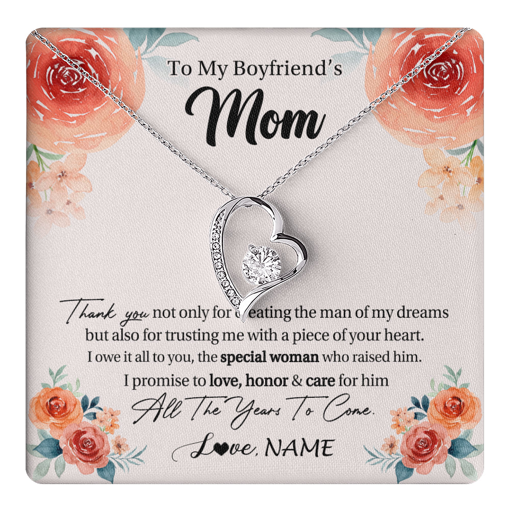 Forever Love Necklace 14K White Gold Finish | 1 | Personalized To My Boyfriend's Mom Gifts Necklace Thank You Birthday Gifts For Boyfriends Mom Mother In Law Mothers Day Jewelry Gift Box Message Card | teecentury
