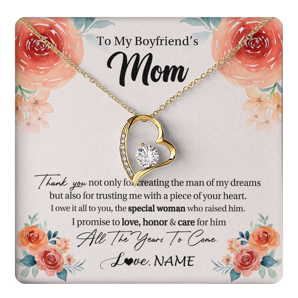 Forever Love Necklace 18K Yellow Gold Finish | 1 | Personalized To My Boyfriend's Mom Gifts Necklace Thank You Birthday Gifts For Boyfriends Mom Mother In Law Mothers Day Jewelry Gift Box Message Card | teecentury