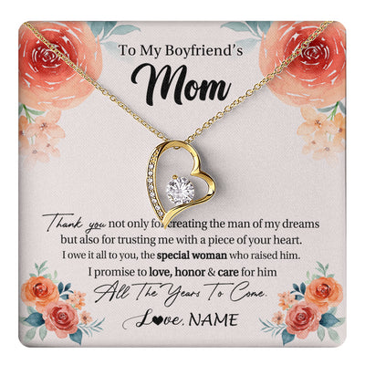 Forever Love Necklace 18K Yellow Gold Finish | 1 | Personalized To My Boyfriend's Mom Gifts Necklace Thank You Birthday Gifts For Boyfriends Mom Mother In Law Mothers Day Jewelry Gift Box Message Card | teecentury