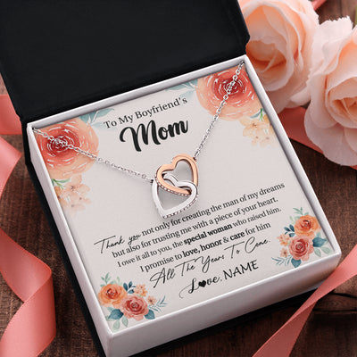 Interlocking Hearts Necklace Stainless Steel & Rose Gold Finish | 2 | Personalized To My Boyfriend's Mom Gifts Necklace Thank You Birthday Gifts For Boyfriends Mom Mother In Law Mothers Day Jewelry Gift Box Message Card | teecentury