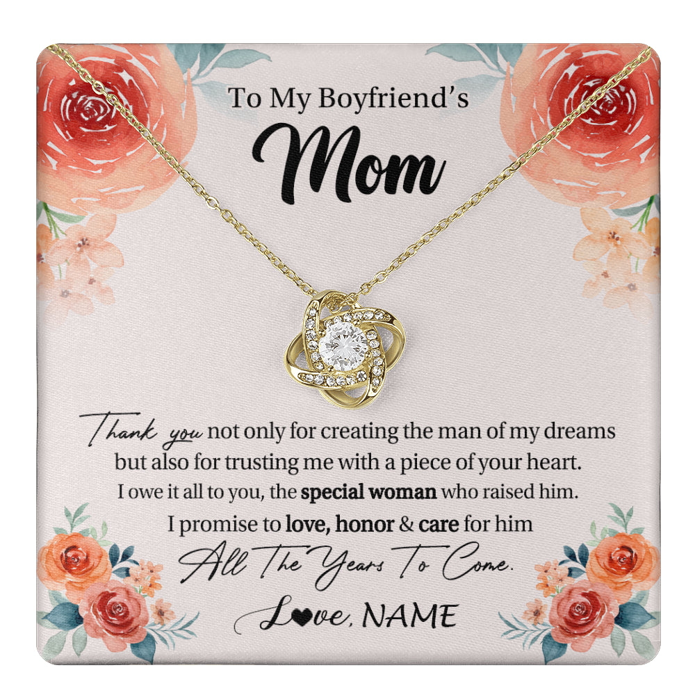 Love Knot Necklace 18K Yellow Gold Finish | 1 | Personalized To My Boyfriend's Mom Gifts Necklace Thank You Birthday Gifts For Boyfriends Mom Mother In Law Mothers Day Jewelry Gift Box Message Card | teecentury