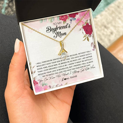 Alluring Beauty Necklace 18K Yellow Gold Finish | Personalized To My Boyfriend's Mom Necklace Flower Forever Be Grateful Boyfriend's Mom Birthday Mother's Day Pendant Jewelry Customized Gift Box Message Card | teecentury