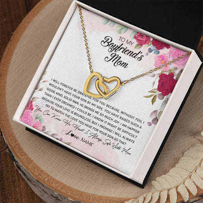 Interlocking Hearts Necklace 18K Yellow Gold Finish | Personalized To My Boyfriend's Mom Necklace Flower Forever Be Grateful Boyfriend's Mom Birthday Mother's Day Pendant Jewelry Customized Gift Box Message Card | teecentury