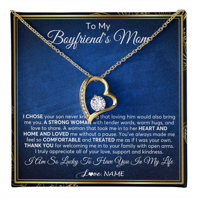 Forever Love Necklace 18K Yellow Gold Finish | 1 | Personalized To My Boyfriend's Mom Necklace From Daughter A Strong Women Mother In Law Birthday Mothers Day Christmas Customized Gift Box Message Card | teecentury