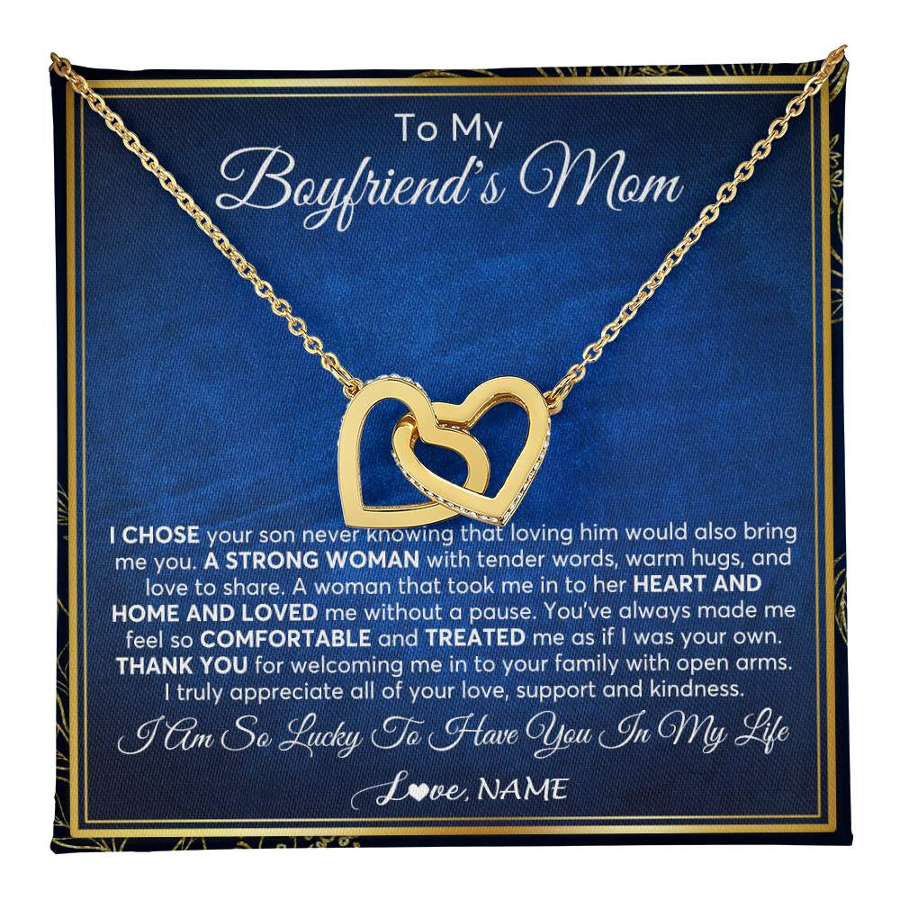 Interlocking Hearts Necklace 18K Yellow Gold Finish | 1 | Personalized To My Boyfriend's Mom Necklace From Daughter A Strong Women Mother In Law Birthday Mothers Day Christmas Customized Gift Box Message Card | teecentury