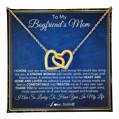 Interlocking Hearts Necklace 18K Yellow Gold Finish | 1 | Personalized To My Boyfriend's Mom Necklace From Daughter A Strong Women Mother In Law Birthday Mothers Day Christmas Customized Gift Box Message Card | teecentury