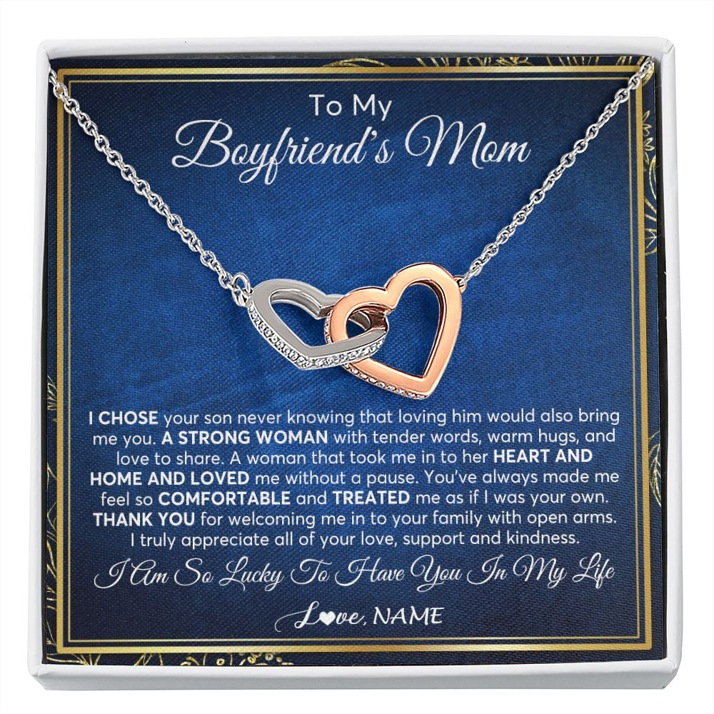 Interlocking Hearts Necklace | Personalized To My Boyfriend's Mom Necklace From Daughter A Strong Women Mother In Law Birthday Mothers Day Christmas Customized Gift Box Message Card | teecentury