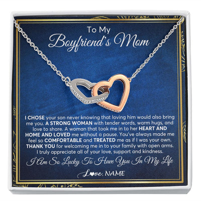 Interlocking Hearts Necklace | Personalized To My Boyfriend's Mom Necklace From Daughter A Strong Women Mother In Law Birthday Mothers Day Christmas Customized Gift Box Message Card | teecentury