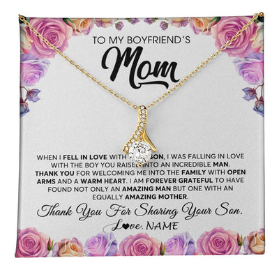Alluring Beauty Necklace 18K Yellow Gold Finish | 1 | Personalized To My Boyfriend's Mom Necklace From Daughter A Warm Heart Mother In Law Mothers Day Wedding Birthday Christmas Customized Gift Box Message Card | teecentury
