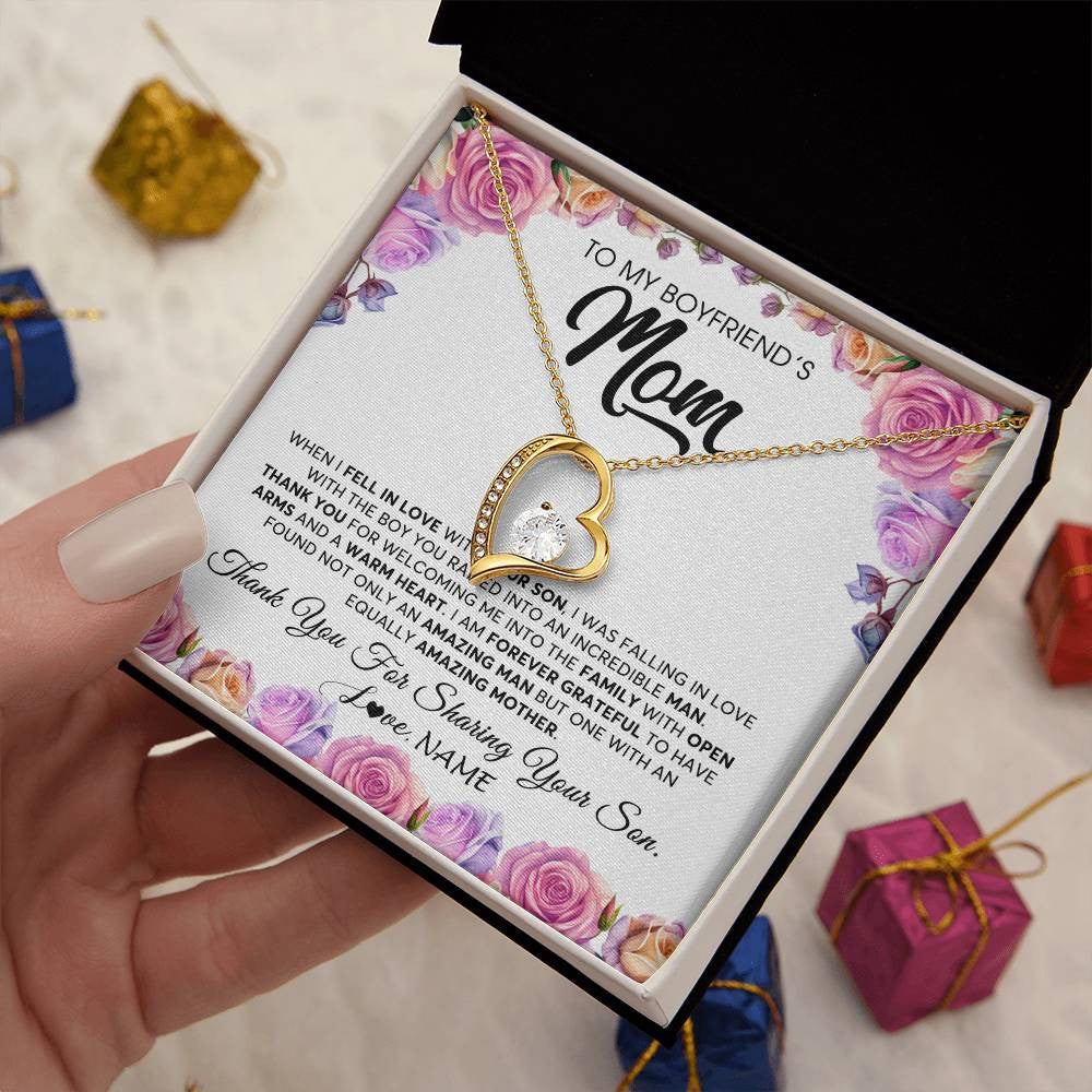 Forever Love Necklace 18K Yellow Gold Finish | 2 | Personalized To My Boyfriend's Mom Necklace From Daughter A Warm Heart Mother In Law Mothers Day Wedding Birthday Christmas Customized Gift Box Message Card | teecentury