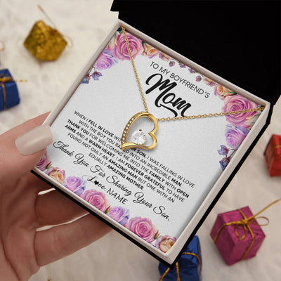 Forever Love Necklace 18K Yellow Gold Finish | 2 | Personalized To My Boyfriend's Mom Necklace From Daughter A Warm Heart Mother In Law Mothers Day Wedding Birthday Christmas Customized Gift Box Message Card | teecentury