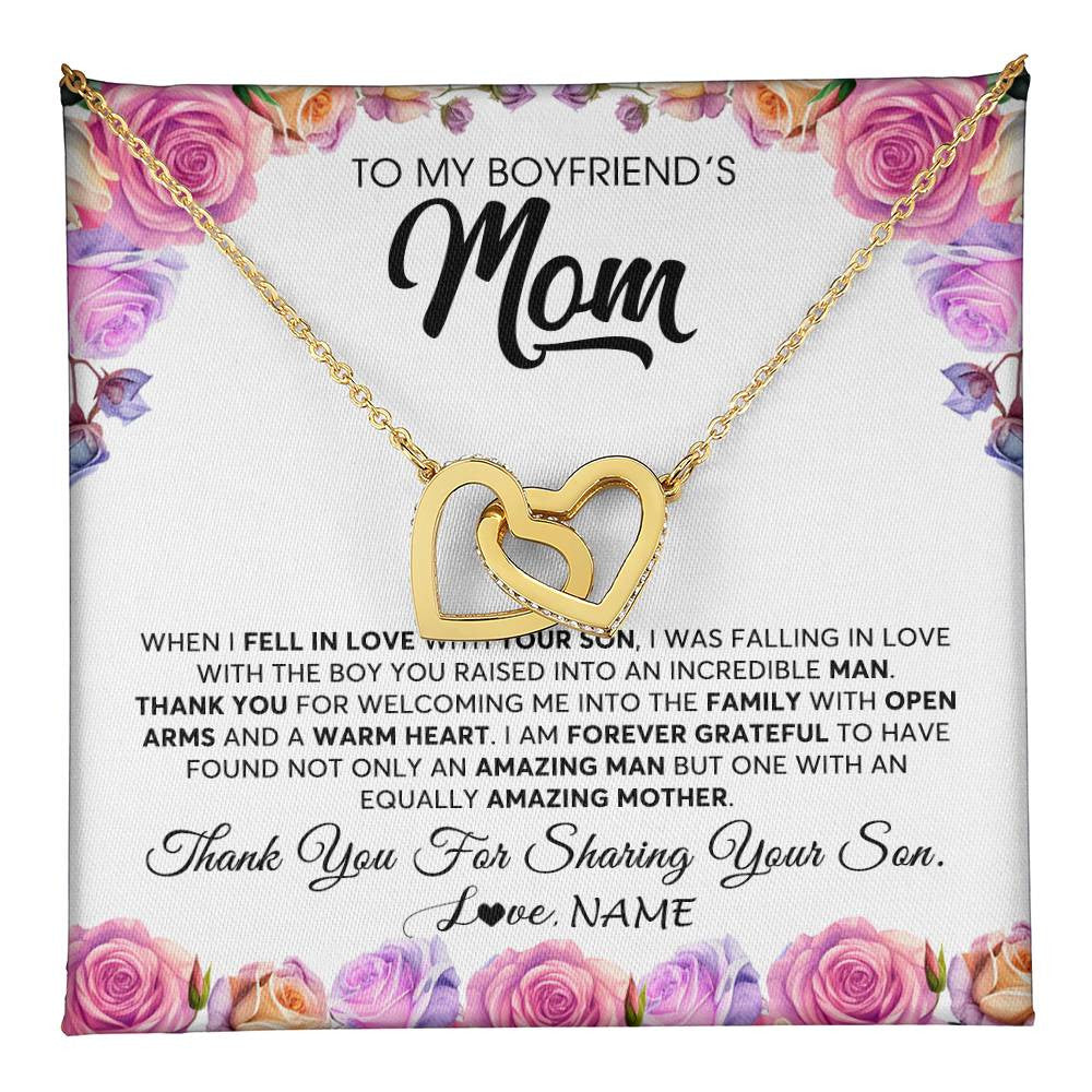 Interlocking Hearts Necklace 18K Yellow Gold Finish | 1 | Personalized To My Boyfriend's Mom Necklace From Daughter A Warm Heart Mother In Law Mothers Day Wedding Birthday Christmas Customized Gift Box Message Card | teecentury