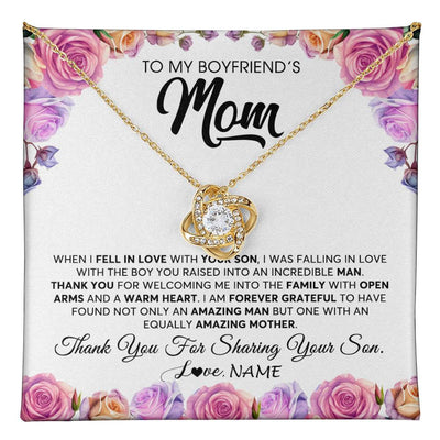 Love Knot Necklace 18K Yellow Gold Finish | 1 | Personalized To My Boyfriend's Mom Necklace From Daughter A Warm Heart Mother In Law Mothers Day Wedding Birthday Christmas Customized Gift Box Message Card | teecentury