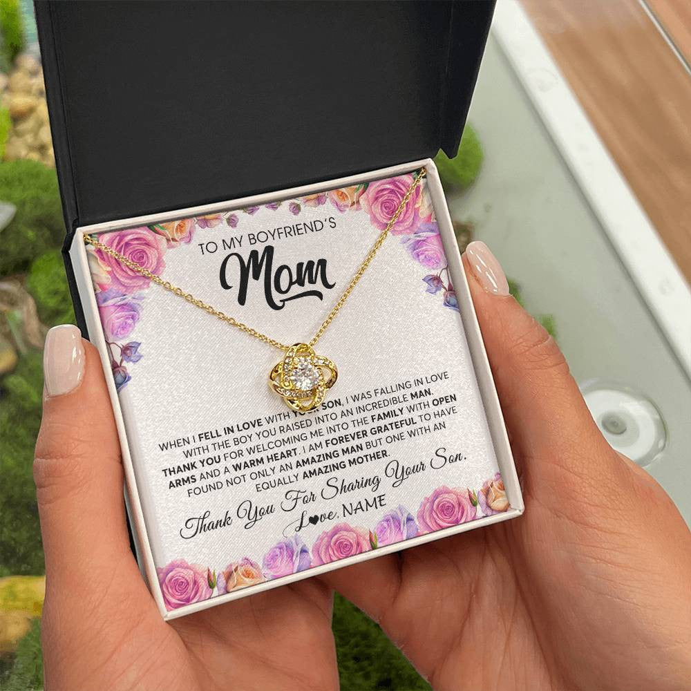 Love Knot Necklace 18K Yellow Gold Finish | 2 | Personalized To My Boyfriend's Mom Necklace From Daughter A Warm Heart Mother In Law Mothers Day Wedding Birthday Christmas Customized Gift Box Message Card | teecentury