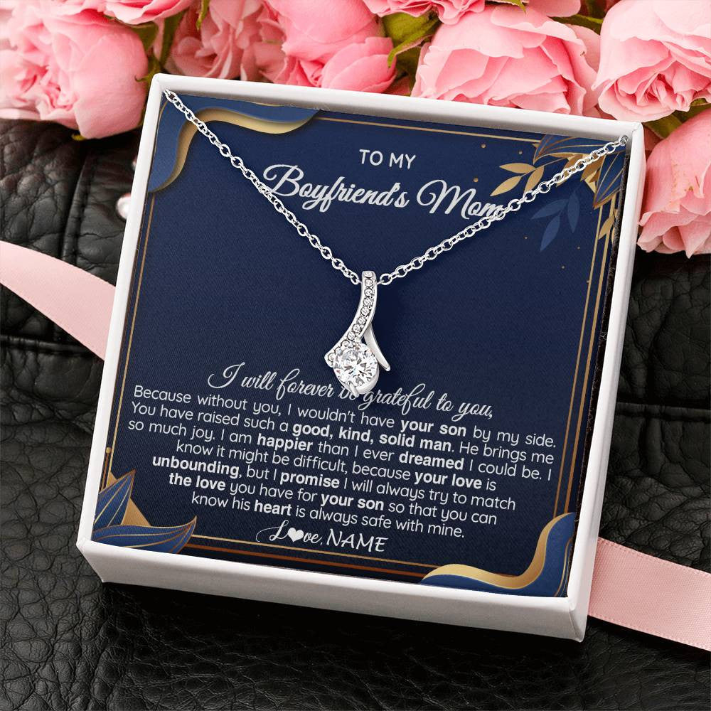 Alluring Beauty Necklace 14K White Gold Finish | 2 | Personalized To My Boyfriend's Mom Necklace From Daugter Grateful Gifts For Boyfriends Mom Jewelry Birthday Wedding Christmas Customized Gift Box Message Card | teecentury