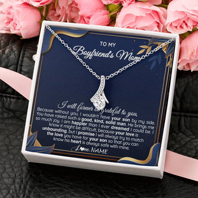 Alluring Beauty Necklace 14K White Gold Finish | 2 | Personalized To My Boyfriend's Mom Necklace From Daugter Grateful Gifts For Boyfriends Mom Jewelry Birthday Wedding Christmas Customized Gift Box Message Card | teecentury
