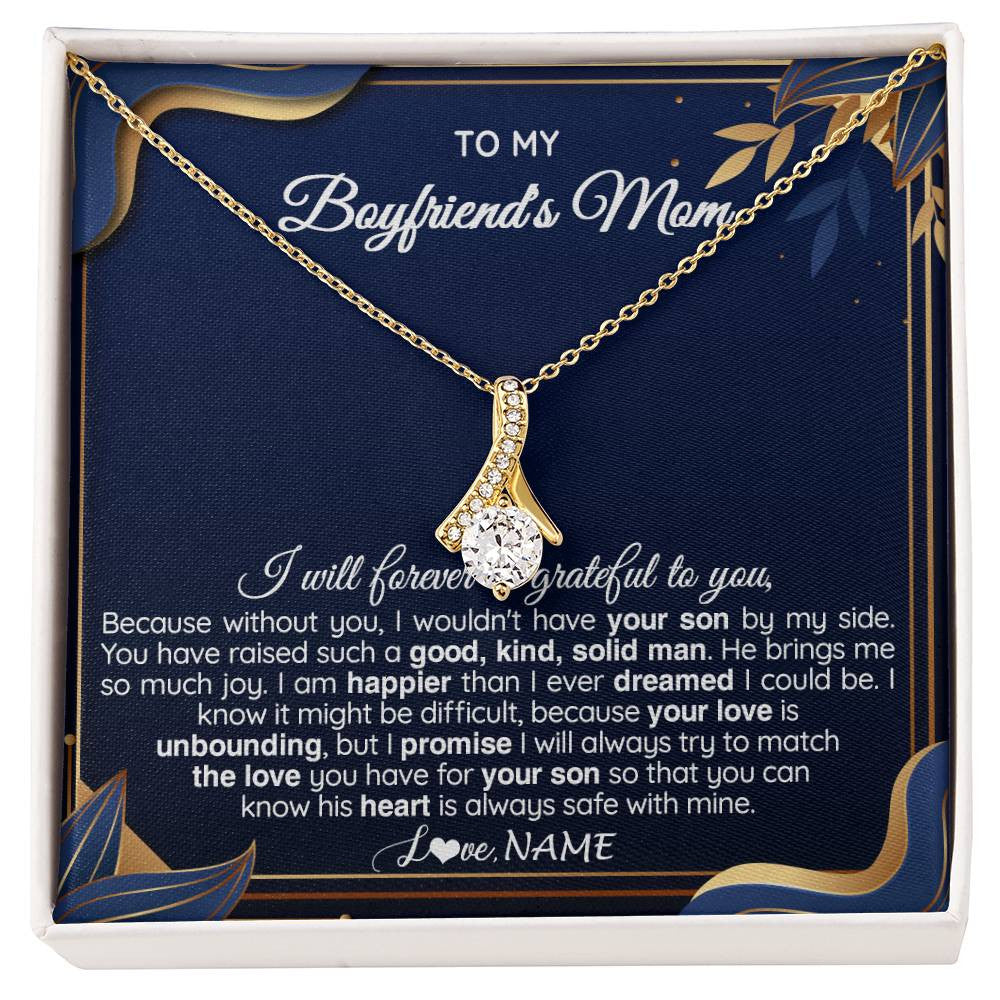 Alluring Beauty Necklace 18K Yellow Gold Finish | 1 | Personalized To My Boyfriend's Mom Necklace From Daugter Grateful Gifts For Boyfriends Mom Jewelry Birthday Wedding Christmas Customized Gift Box Message Card | teecentury