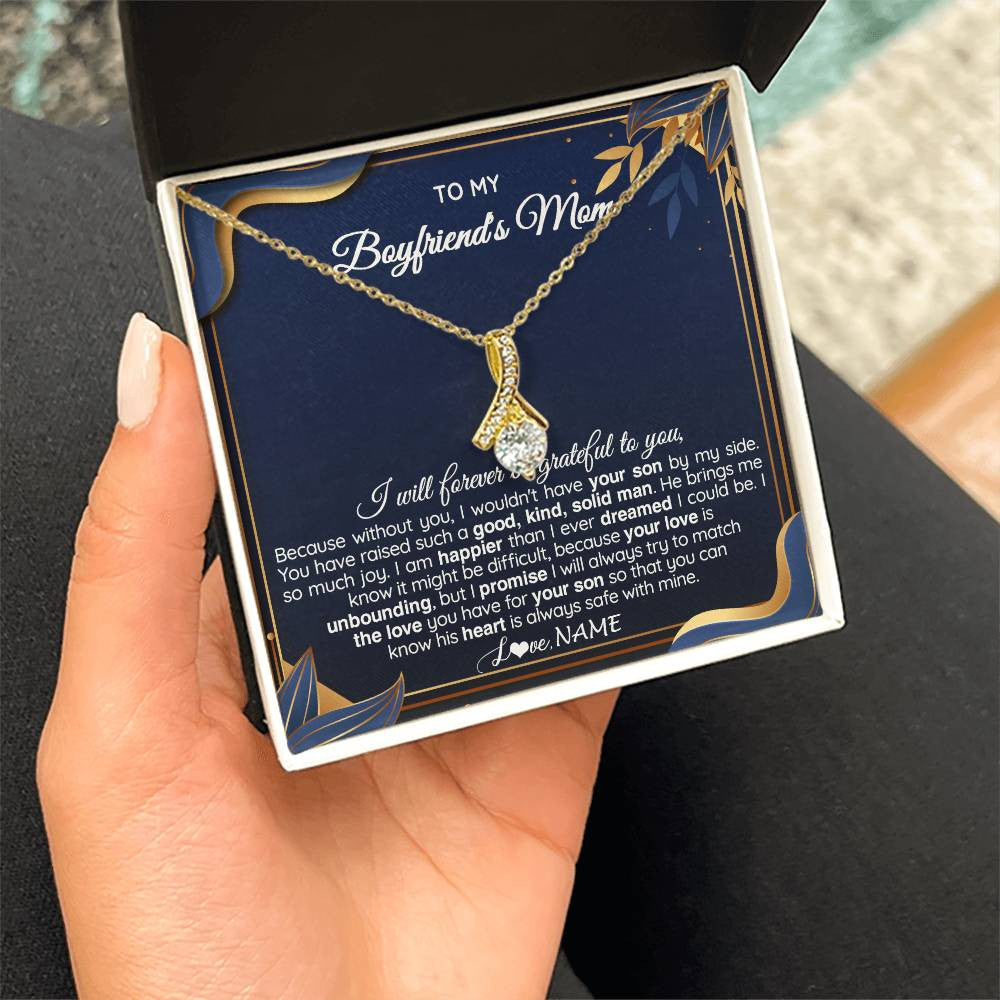 Alluring Beauty Necklace 18K Yellow Gold Finish | 2 | Personalized To My Boyfriend's Mom Necklace From Daugter Grateful Gifts For Boyfriends Mom Jewelry Birthday Wedding Christmas Customized Gift Box Message Card | teecentury