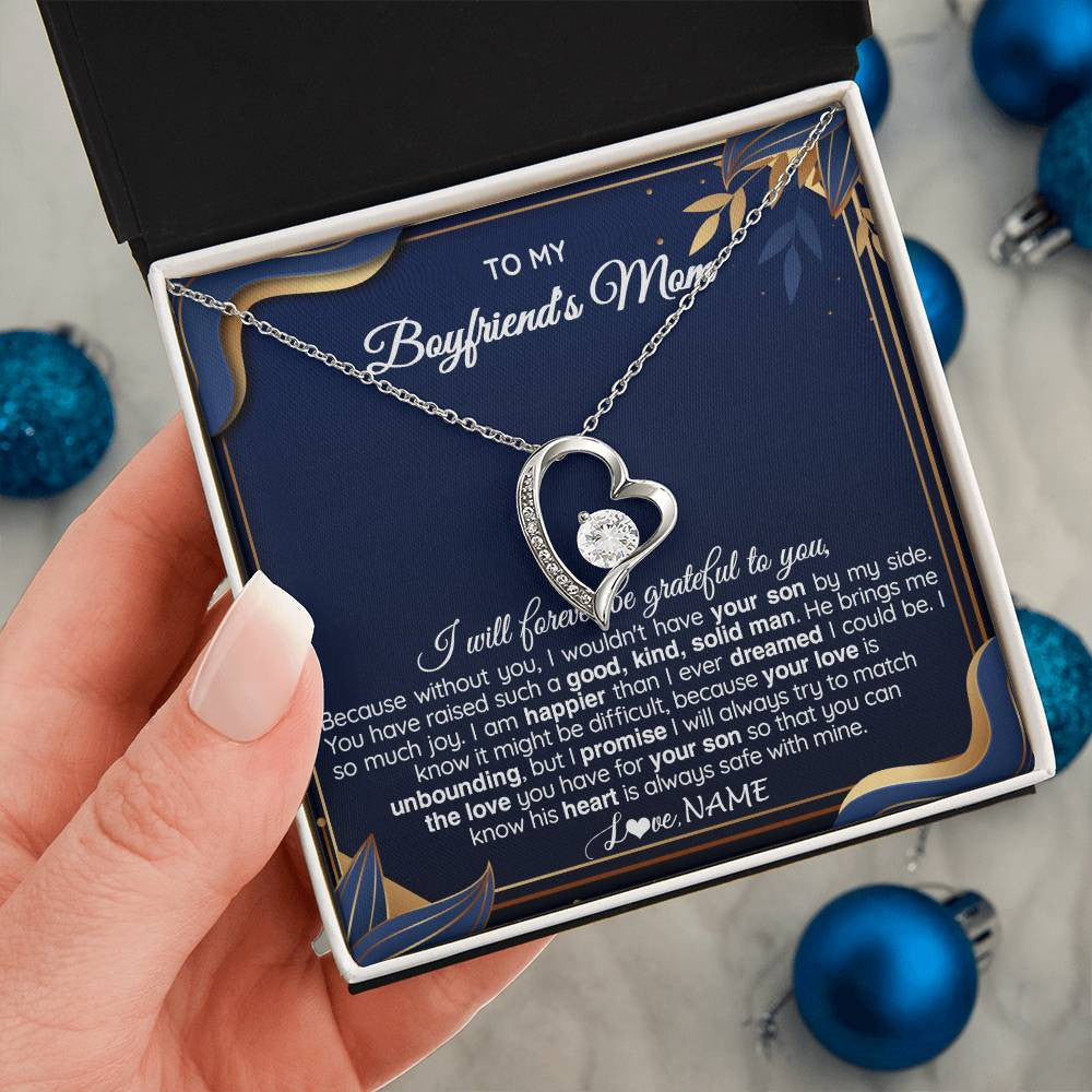 Forever Love Necklace 14K White Gold Finish | 2 | Personalized To My Boyfriend's Mom Necklace From Daugter Grateful Gifts For Boyfriends Mom Jewelry Birthday Wedding Christmas Customized Gift Box Message Card | teecentury