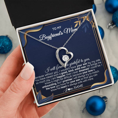 Forever Love Necklace 14K White Gold Finish | 2 | Personalized To My Boyfriend's Mom Necklace From Daugter Grateful Gifts For Boyfriends Mom Jewelry Birthday Wedding Christmas Customized Gift Box Message Card | teecentury
