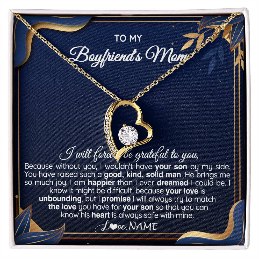 Forever Love Necklace 18K Yellow Gold Finish | 1 | Personalized To My Boyfriend's Mom Necklace From Daugter Grateful Gifts For Boyfriends Mom Jewelry Birthday Wedding Christmas Customized Gift Box Message Card | teecentury