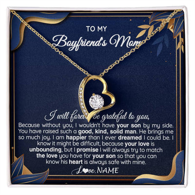 Forever Love Necklace 18K Yellow Gold Finish | 1 | Personalized To My Boyfriend's Mom Necklace From Daugter Grateful Gifts For Boyfriends Mom Jewelry Birthday Wedding Christmas Customized Gift Box Message Card | teecentury